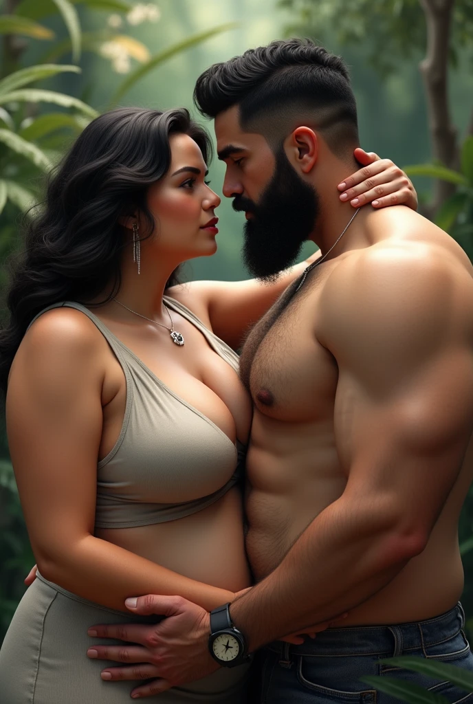 naked muscular shahrukh khan with a chiseled physique and a curvy woman with an hourglass figure lying passionately together on a tropical beach, intimate romantic moment, perfect round ass, hard erect penis, missionary position, wide hips, thick muscular thighs, glowing skin, ocean waves crashing in the background, golden hour lighting, cinematic dramatic lighting, highly detailed, photorealistic, 8k