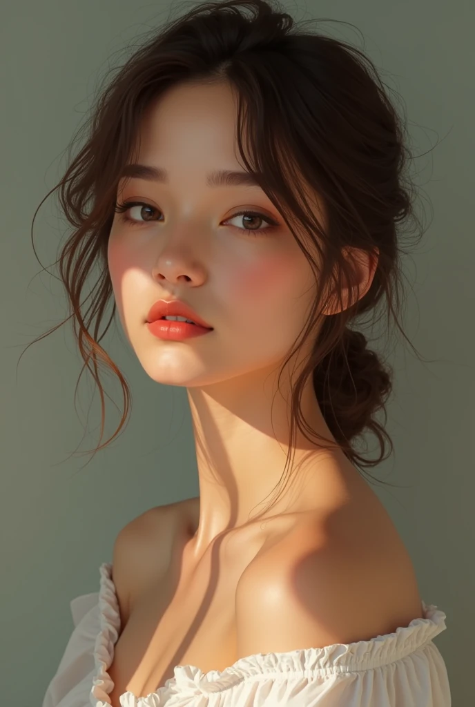 25 year old woman, Brunetette, no-makeup, smaller neck