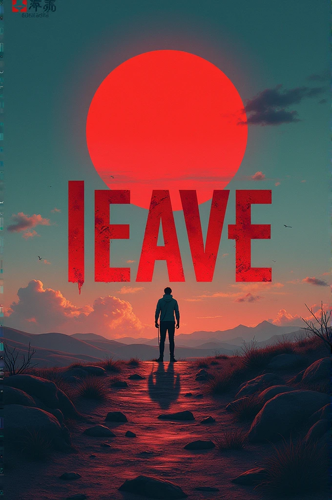 Make a poster, where there is a red sun in a blue sky, on one side it is written my biggest dream is to leave this country and the text leave is cut in red and just above it is written Reform.