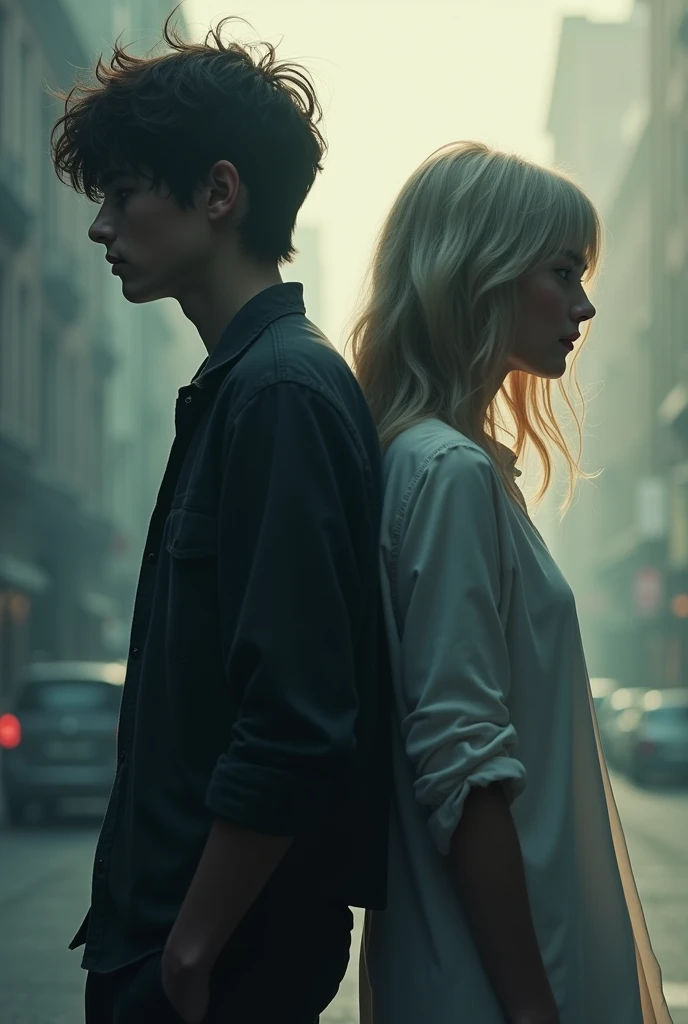 Image of 2 teenagers walking back to back, a man and a woman
