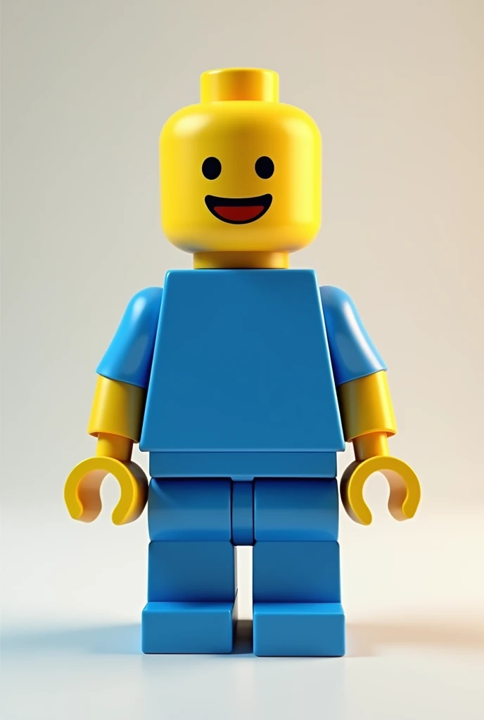 A small guy has blue body and his heafd is yellow and his arms too and his face similar to lego and he has happy smile