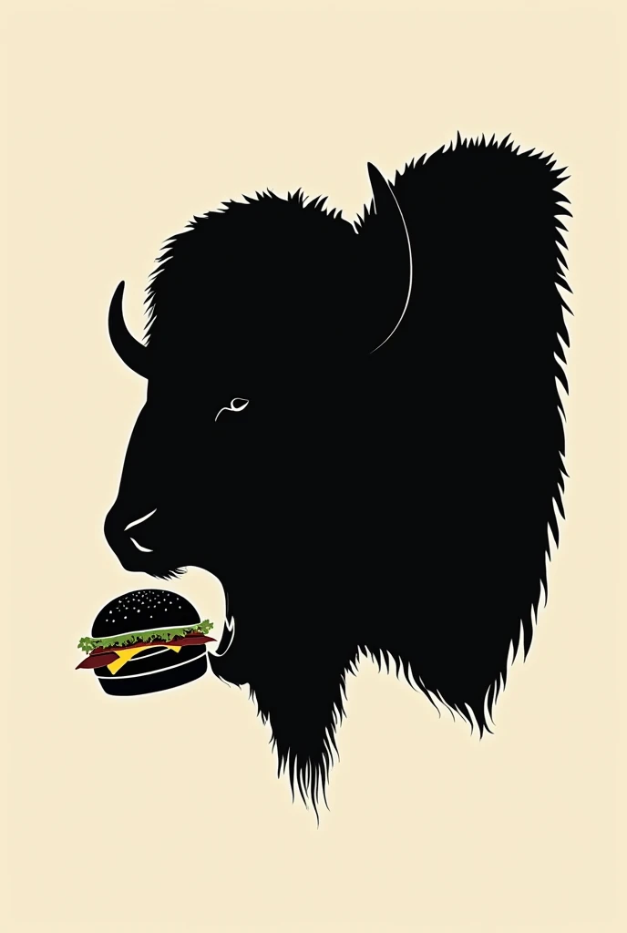 Design the silhouette of a buffalo face enjoying a burger just the face