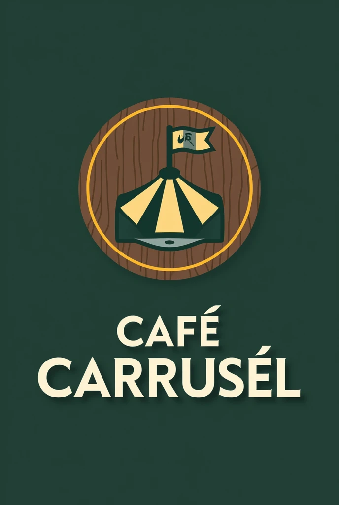 “Create an logo for a board game-themed coffee shop called &#39;Café Carrusel&#39;, Use dark green colors (#2E865F) wood (#964B00) and yellow (#F7DC6F) for accents and text. The typography must be modern and legible open sans
