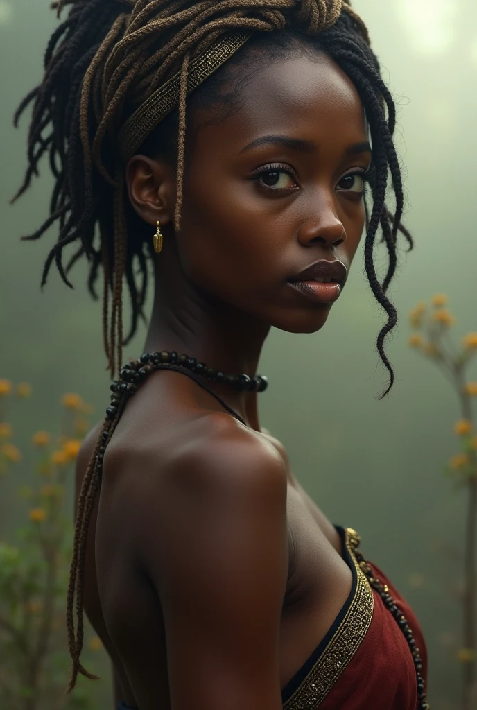 African woman looking to the side over her shoulder