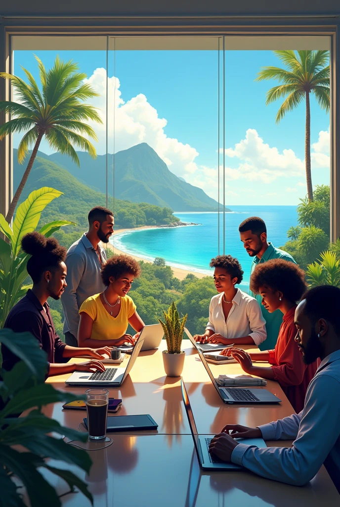 Des personnes noir en Réunion dans une entreprise nommée DJEL TECHNOLOGY 