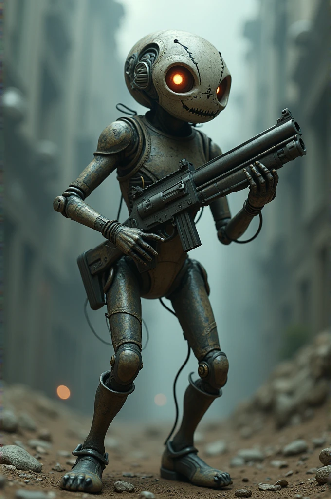living gun with a face arms and legs