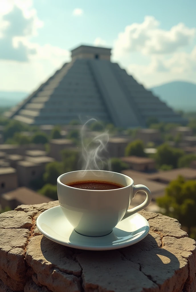 A cup of coffee on top of a pyramid in Tula Hidalgo 