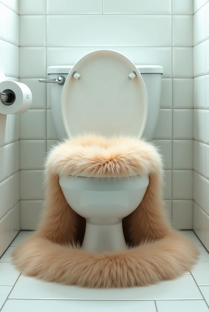 Picture of a toilet full of fur in a white bathroom