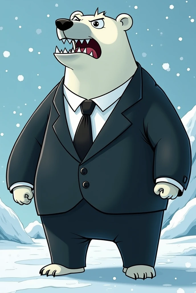 Angry polar bear in the style of the pixies from the fairies oddparents with formal suit

