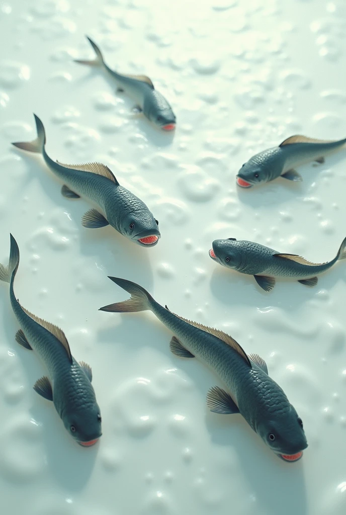 Piranhas swimming in milk