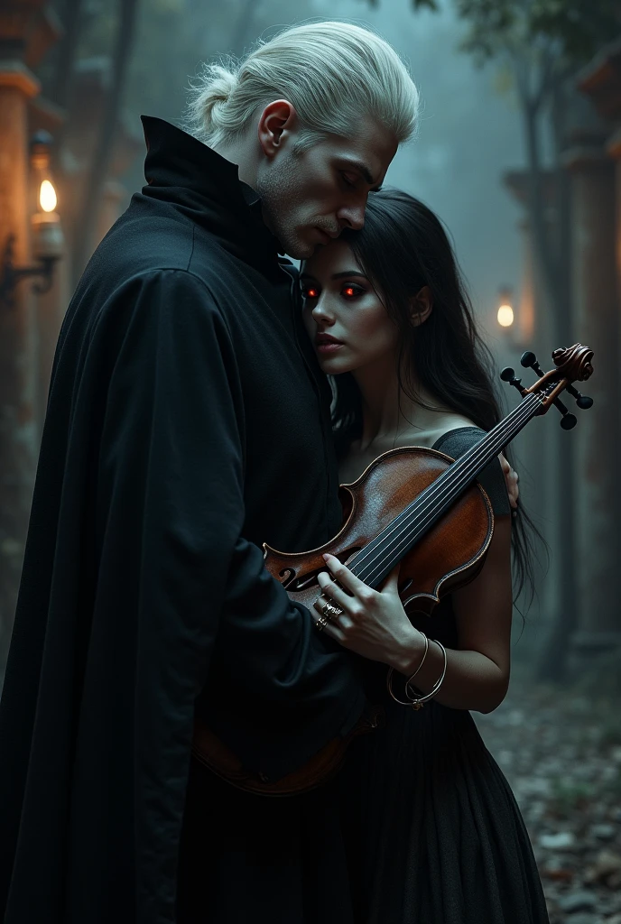 Musician Vampire with a girl and blood