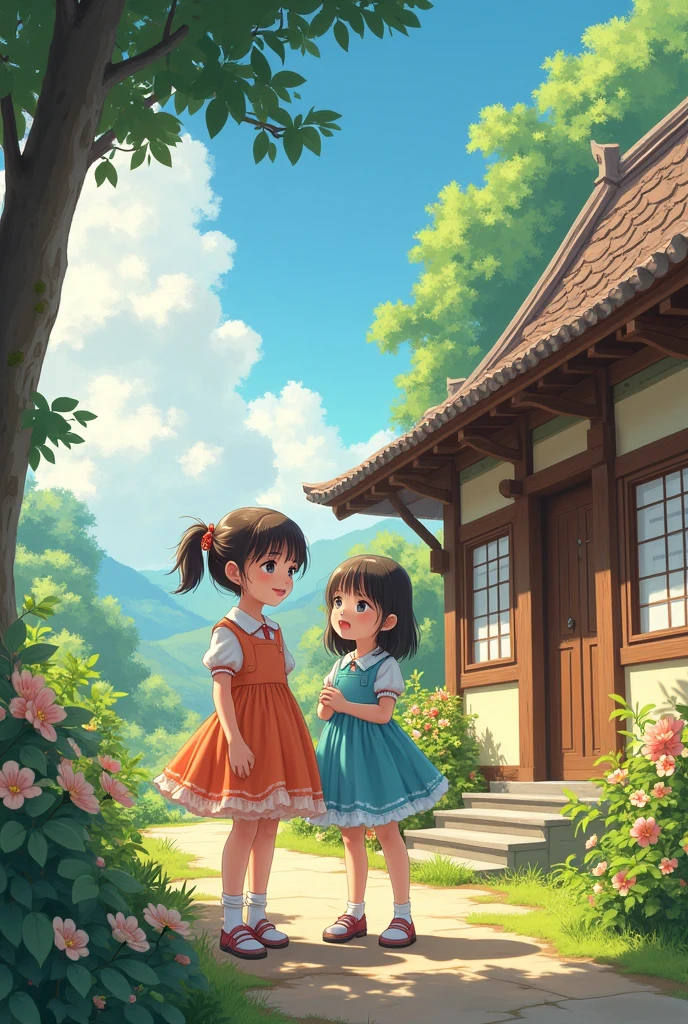 but the girls are next to the house 