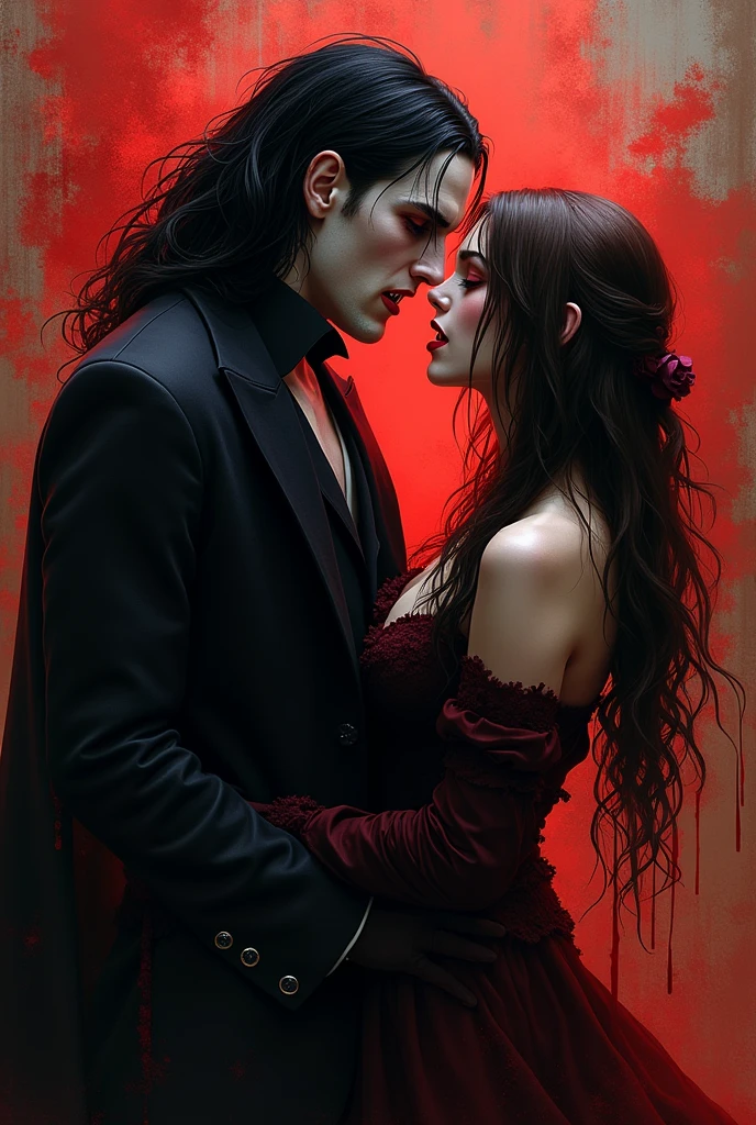 Portrait of a vampire with bloody tears coming from his eyes, Exotic beautiful female vampire, Dynamic Hair Color, Dynamic Hairstyle, Super detailed face, The most detailed face, silver eye color, ((1 red teardrop: 1.3)), ((Bloody Tears)), ((Tears flowing from the eyes: 1.3)), Small cleavage, Wearing two black diamond earrings, 超High resolution, High Contrast, (masterpiece:1.5), Highest quality, Best aesthetics), 16K Fantasy Art, Best details, Highest quality, High resolution, (Ultra Wide Angle: 1.2), 16K, [Super detailed], masterpiece, Highest quality, (Very detailed), Lady Shadow, magical sky, How to cry, Vampire Teeth、Blood is flowing from the eyes。