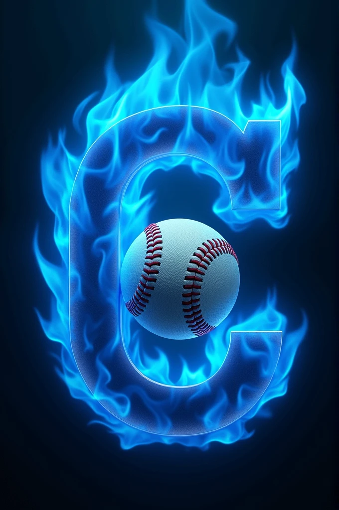 Letter C wrapped in blue flames with a baseball ball in the center