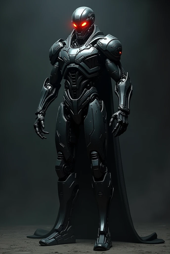 A black robot with red or yellow light