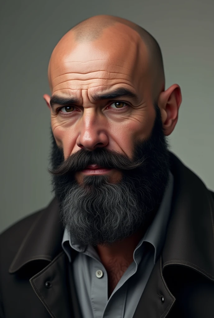 46 year old bald man, com barba preta
