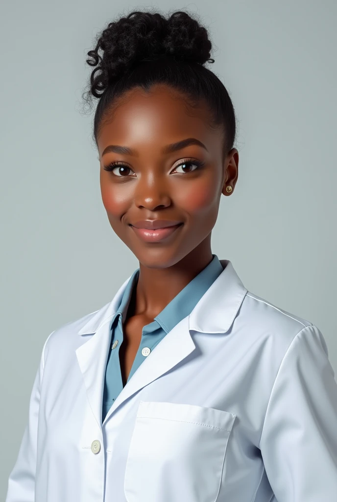 Here is my face, Photoshop my face very well in a pharmacist uniform, I need the picture for a photo passport, realistic one, I am a very light skinned Nigeria lady, not too slim amd not too fat, age 25