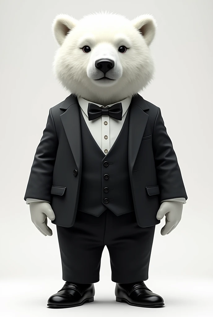 Serious pixie style polar bear in formal suit For logo Single color background Epic realistic
