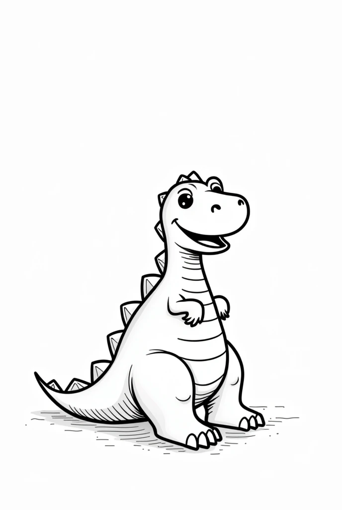 coloring page of a dinosaur, cartoon style, thick lines, no color, white background, only strokes