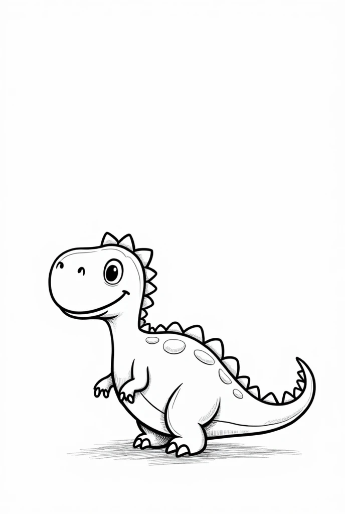 coloring page of a dinosaur, cartoon style, thick lines, no color, white background, only strokes
