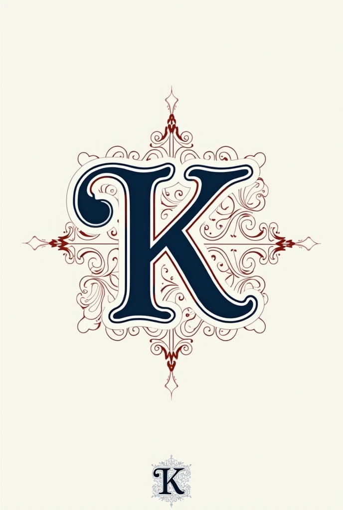 Logo z inicjałami ŁK w stylu klasycznym ozdobnym, w kolorach niebieskim białym i czerwonym