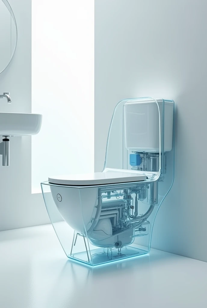 Picture of a toilet that is completely transparent but exactly the shape of a normal
