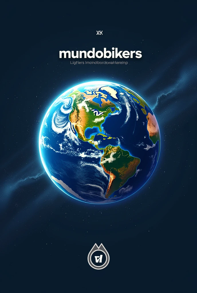 logo planet earth and motorcycle workshop (in letters "mundobikers"
