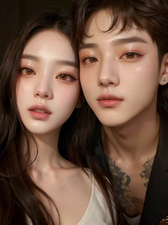 araffes and a woman posing for a picture together, inspired by Yanjun Cheng, & jeehyung lee & wlop, popular south korean makeup, korean artist, yanjun chengt, artwork in the style of guweiz, loish and ross tran, korean face features, popular korean makeup, ulzzang, photorealistic!!!!!!! art style, Jungkook face, bts Jungkook, jeon Jungkook, bts, bts Jungkook face