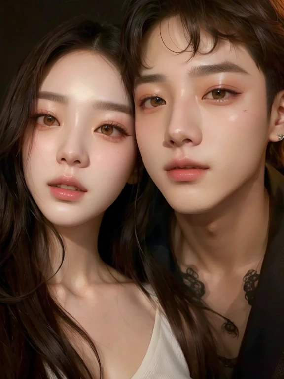 araffes and a woman posing for a picture together, inspired by Yanjun Cheng, & jeehyung lee & wlop, popular south korean makeup, korean artist, yanjun chengt, artwork in the style of guweiz, loish and ross tran, korean face features, popular korean makeup, ulzzang, photorealistic!!!!!!! art style, Jungkook face, bts Jungkook, jeon Jungkook, bts, bts Jungkook face