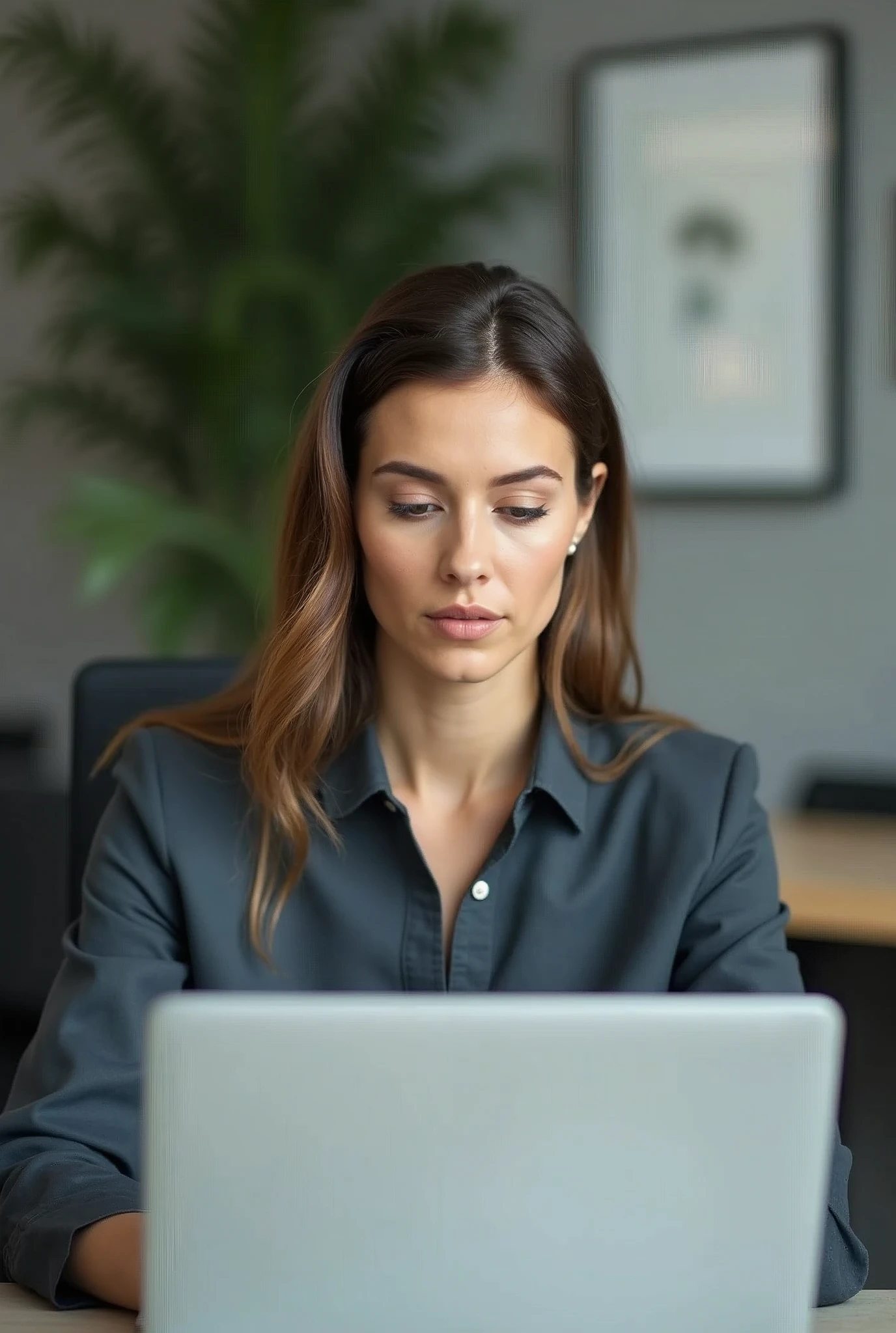 Corporate photo of woman with computer studying