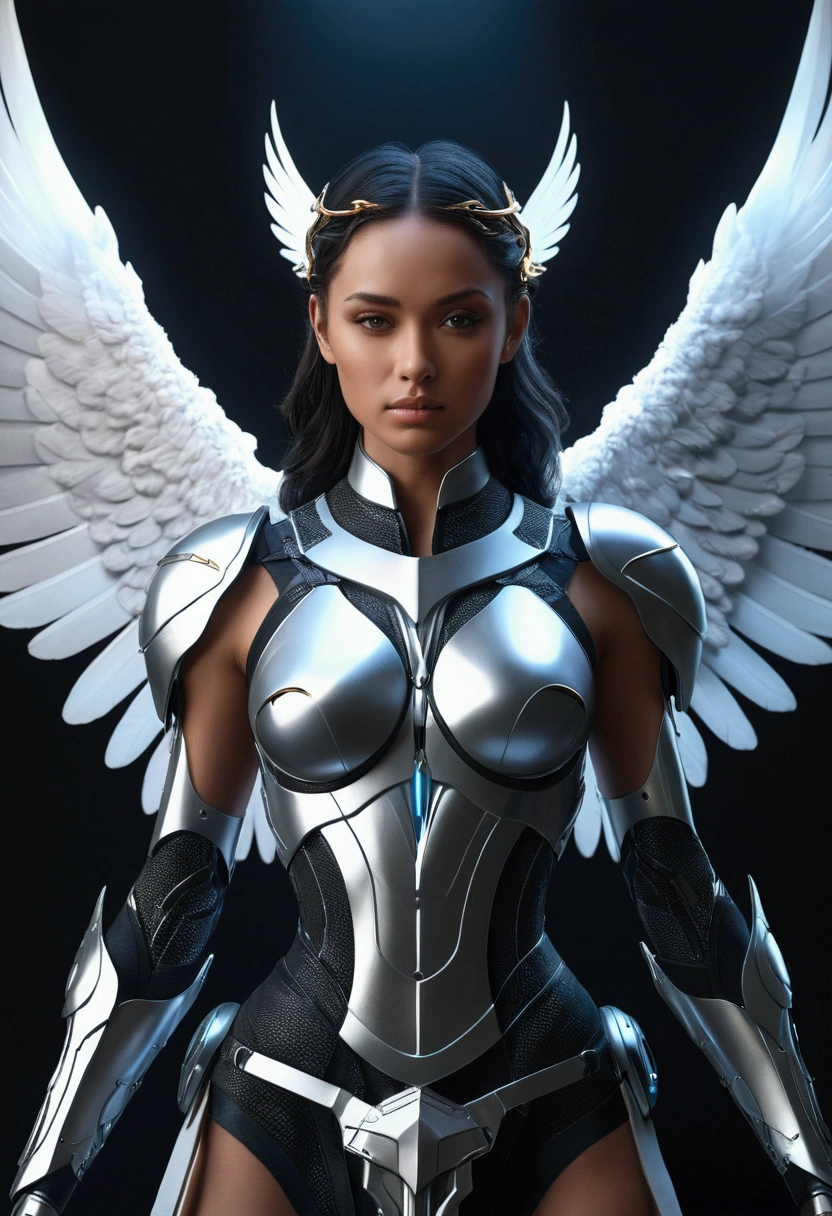 arafed image of a woman with wings and a sword, beautiful cyborg angel girl, as a mystical valkyrie, angel knight girl, tron angel, angel in plastic armor, futuristic robot angel, artgerm julie bell beeple, epic angel wings, villainess has black angel wings, high definition cgsociety, stunning cgsociety, trending in cgsociety, valkyrie