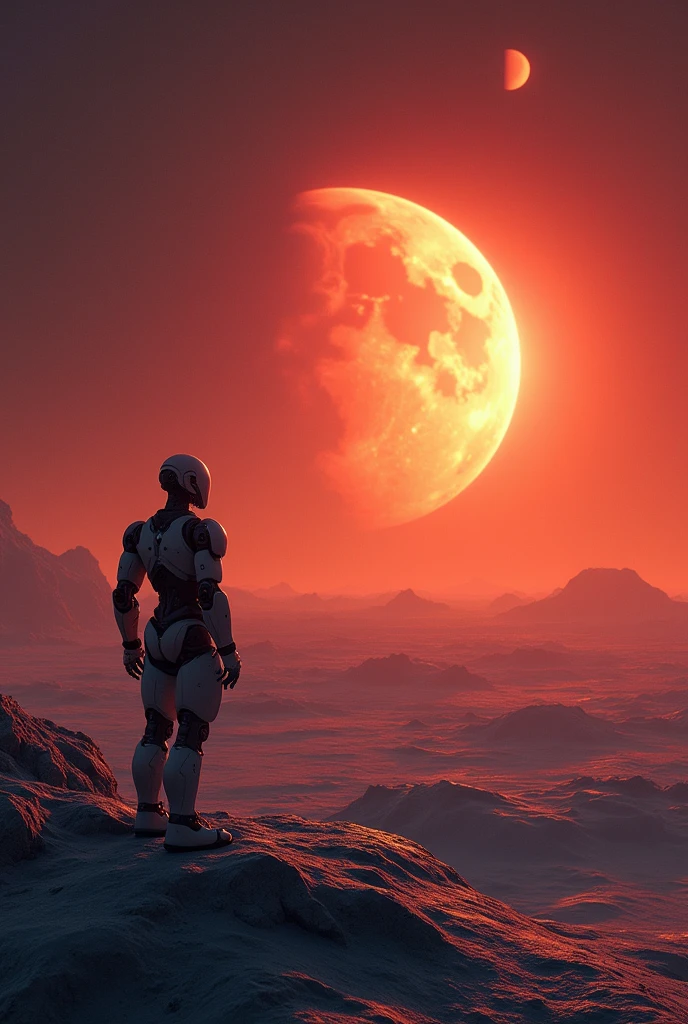 Based on images obtained by the NASA space agency, sunset seen from Pluto by a robotic human and with image with vanishing cloth applying pi calculation