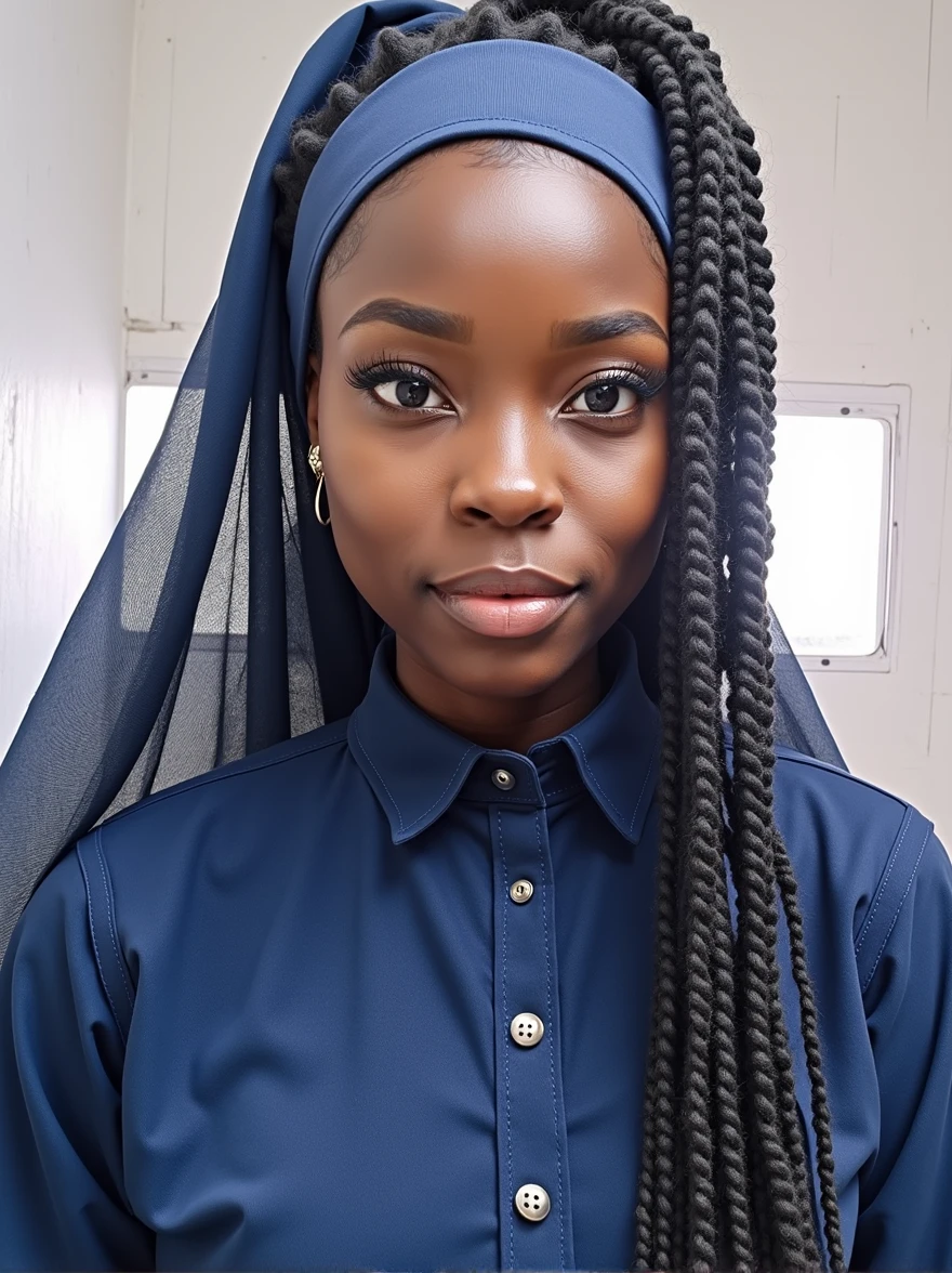 Here is my face, Photoshop my face very well in a pharmacist uniform, I need the picture for a photo passport, realistic one, I am a very light skinned Nigeria lady, not too slim amd not too fat, age 25