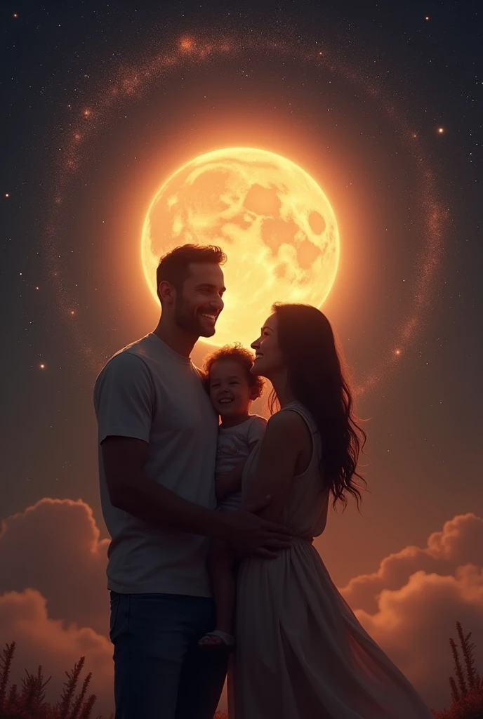 Father Mother Daughter Smiling In space And a sun