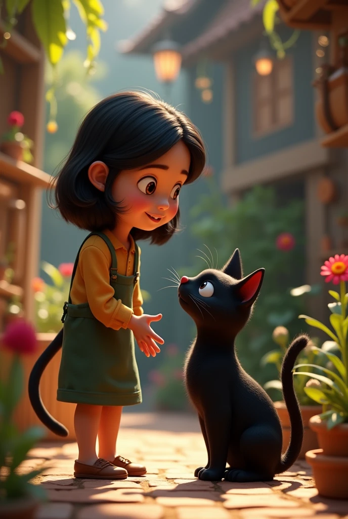 An older girl with a black cat Disney Pixar