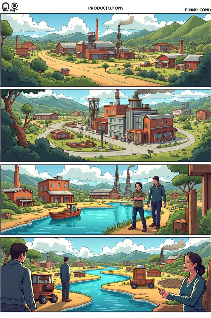 Make a comic strip about the production sectors