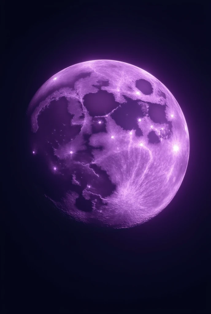 a purple moon with craters