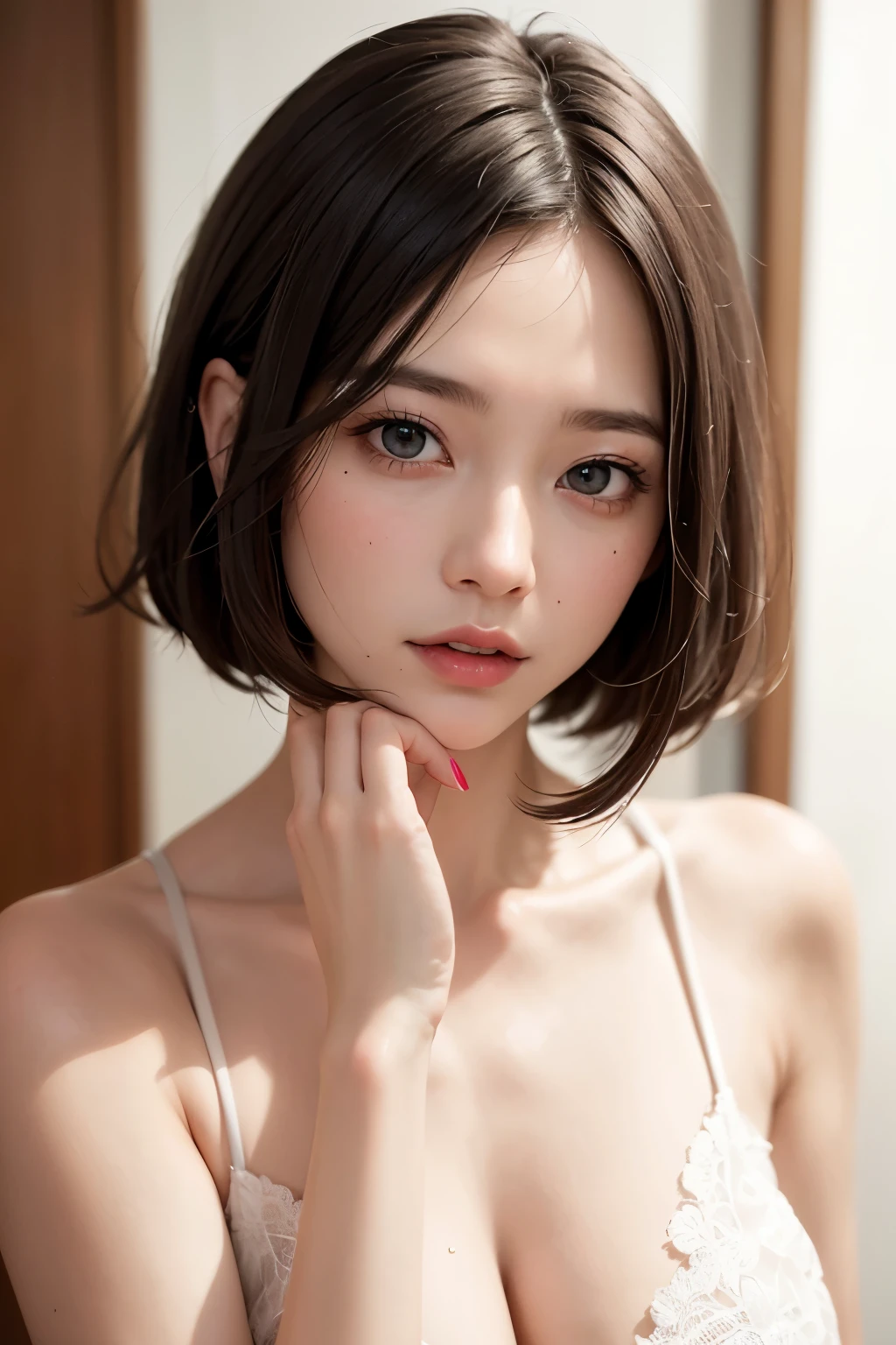 (masterpiece, Highest quality、Realisticに全てを詳細に美しく描画する、Very attractive adult beauty、Add strong highlights to the eyes、Look closely at the camera:1.4、A beautiful woman with mature charm、Ideal body type、Perfect Anatomy、Short Brunette Bob、Shiny Hair、Lip gloss),one person's, alone, 明るい茶色のShiny Hair,Realistic, Looking at the audience、Please tilt your head a little, Bright colored crystal light blue eyes, 短いShiny Hair、 chestの中央に穴が開いた白いタートルネックの服,chestの真ん中に丸い穴が開いたセクシーな白いタートルネックのニットセーター、とても大きなchestの谷間を見せる、 Beautiful glossy lips, Lip gloss,prohibit, Upper Body、Big eyes、eyelash、Face is a little red、Embarrassing)、((Italian road system in winter))、((Short hair with bangs、Big eyes、Give students a very strong highlight、{Huge|big|expensive|Mega} chest:2、とてつもなく大きなchest:2、Gazing at the audience、Very beautiful beauty、Listen carefully、Beautiful glossy lips、Beautiful long neck、Laugh a little、Beautiful Teeth、Laughing with your mouth open、Heart-shaped pupils))、28 years old、Very cute supermodel、{Huge|big|非常にbig|Mega} chest:2, chestの谷間:2、とても大きなchestの谷間を見せつける:2、A very picturesque background、Beautiful out-of-focus background、A wonderful sexiness filled with elegant charm、Very attractive and sexy style:2