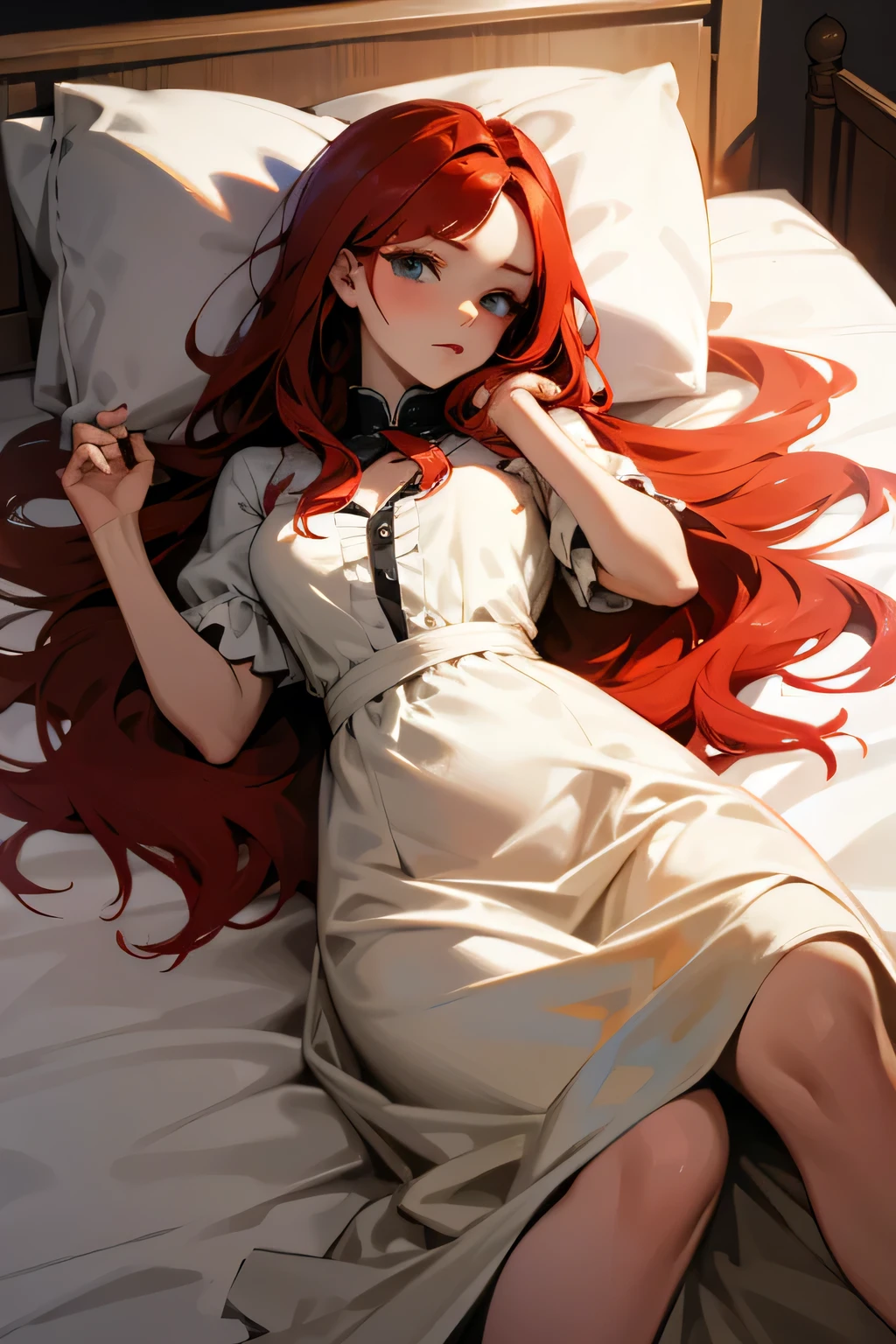 redheaded woman in poor dress. On your bed