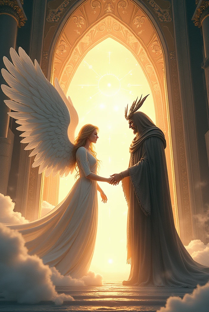 An angel saying to sukuna welcome to the heaven fron of door heaven
