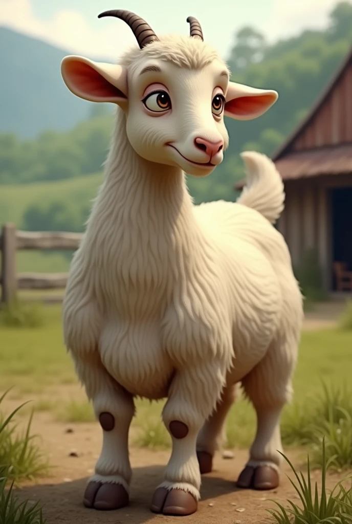 A dairy goat with a big udder with two big teats 