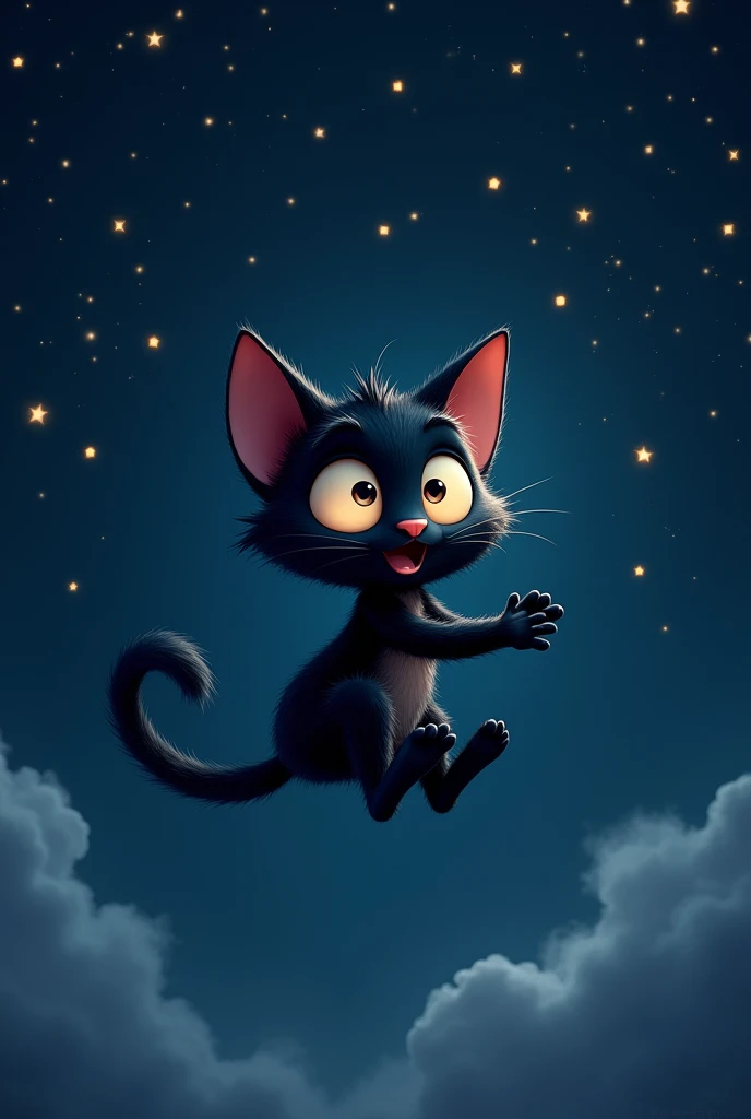A black cat in the sky that says mommy don't exile me I love you so much Disney Pixar