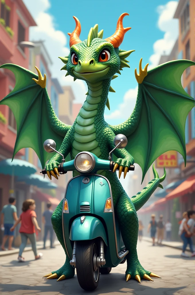 Qomodo dragon on a moped