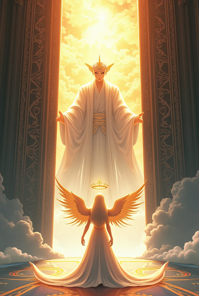 An angel saying to ryomen sukuna welcome to the heaven fronn of door heaven