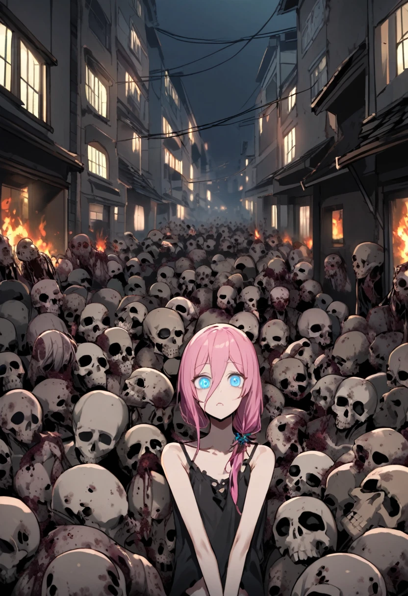In town、Disease、plague、A lot of rotting corpses、Burning the Corpse、skull、Rats gnawing at a corpse、Skinny pink haired girl、blue eyes、Twin Drill、A scene from a movie