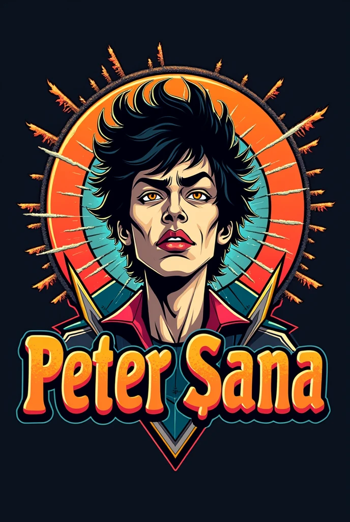 Logo rock band called Peter Sana, Clockwork Orange style, cartoon anos 60