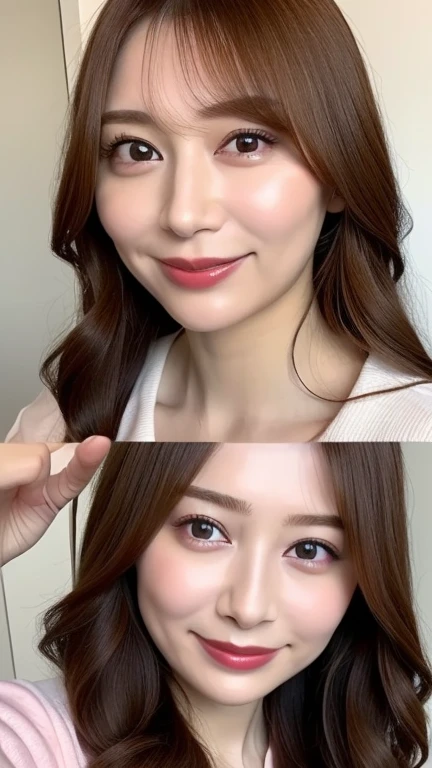 (Highest quality、8k、Award-winning works、Ultra-high resolution)、One beautiful woman、(The perfect and most natural red long sleeve casual sweatshirt:1.1)、(blonde:1.1)、Bright color contacts、Perfect Makeup、Bright and shiny lipstick、(Very heavy makeup:1.2)、(Deep pink around the eyes:1.1)、Beautiful bright eyeshadow、Heavy makeup around the eyes、(Big Breasts:1.2)、very long wavy hair、(Romantic affection:1.1)、私を見た時のThe best smile、(Many of them emphasize the body line...:1.1)、(Strongly blurred vibrant Harajuku city background:1.1)、(Strongly blurred background:1.1)、Accurate anatomy、Ultra HD Hair、(Ultra-high resolutionの完璧な美しい歯:1.1)、Ultra-high definition beauty face、Ultra HD Hair、Ultra HD Shining Eyes、輝くUltra-high resolutionの美肌、Ultra-high resolutionの艶やかな唇, Very detailed, close your eyes, Nose and mouth,Face Focus, Extreme close up of face、 Symmetrical face,Realistic nostrils、The best smile, Shiny lips with noticeable lip wrinkles,Perfect Lips