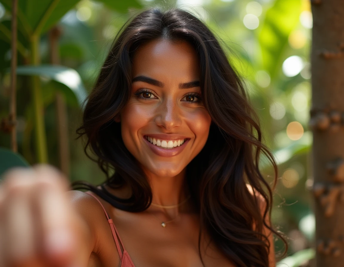 beautiful brazilian woman taking a selfie