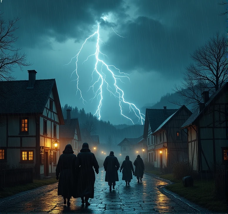 scene: A thunderstorm lights up the sky over a small village in the Austro-Hungarian Empire.