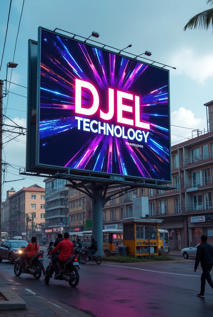 Un panneau publicitaire à Kinshasa avec mention DJEL TECHNOLOGY